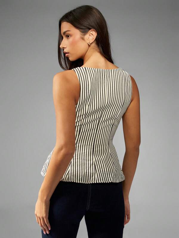 Missguided MISSGUIDED Fitted Peplum Tank Top With Vertical Stripes