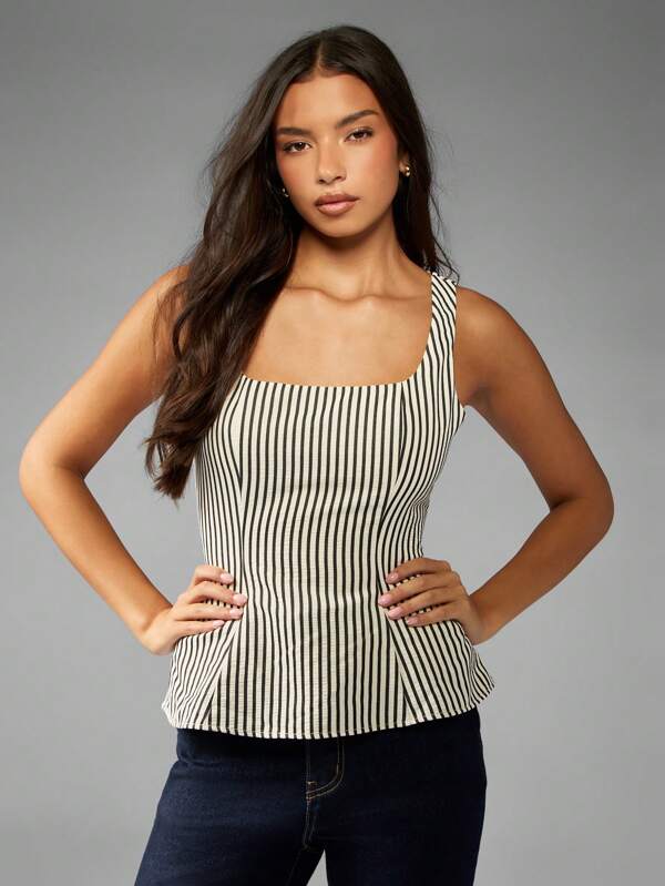 missguided MISSGUIDED Fitted Peplum Tank Top With Vertical Stripes
