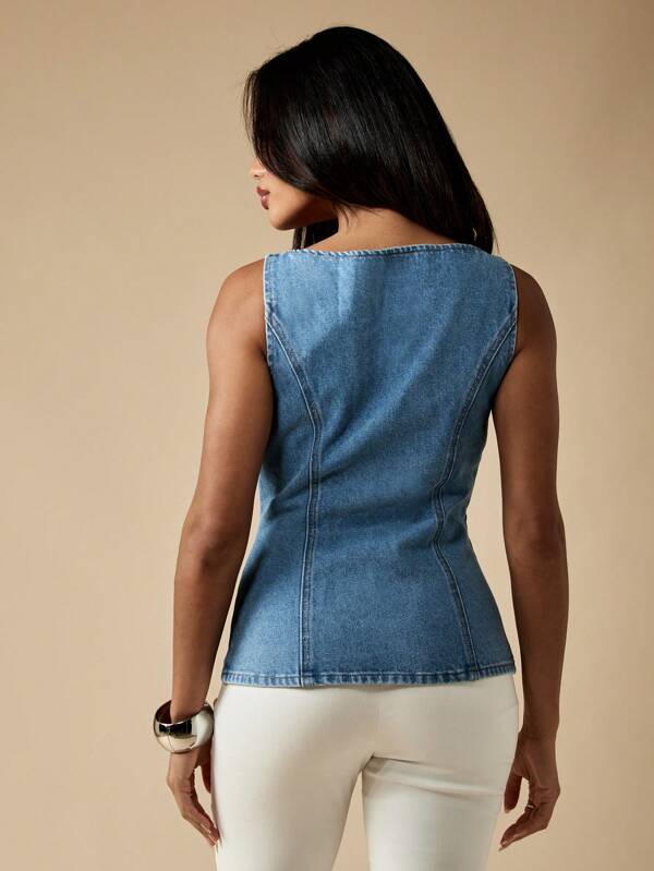 Missguided MISSGUIDED Fitted Raw Edge Sleeveless Button Front Denim Vest