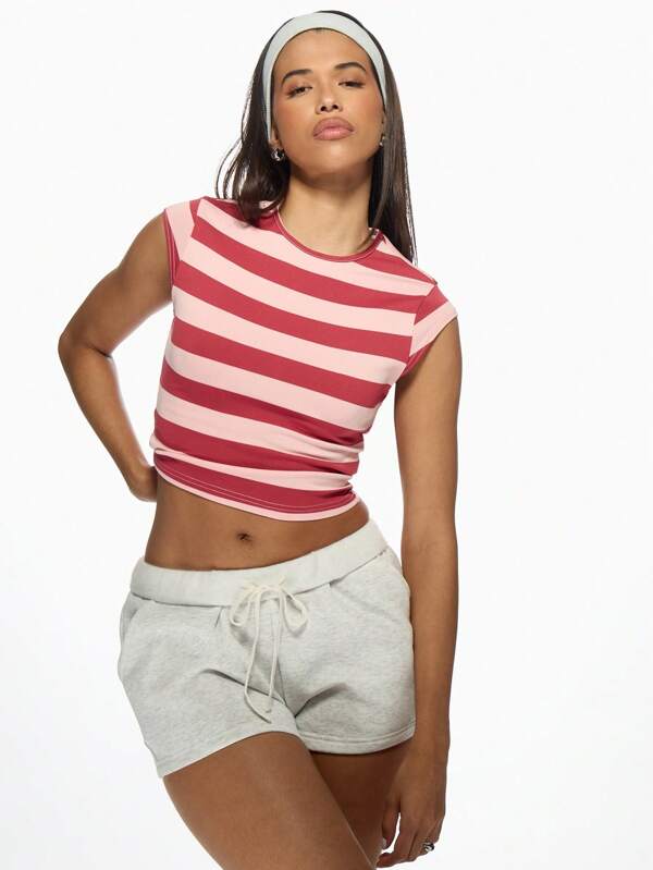 missguided MISSGUIDED Fitted Retro Striped Baby Tee Women Tops