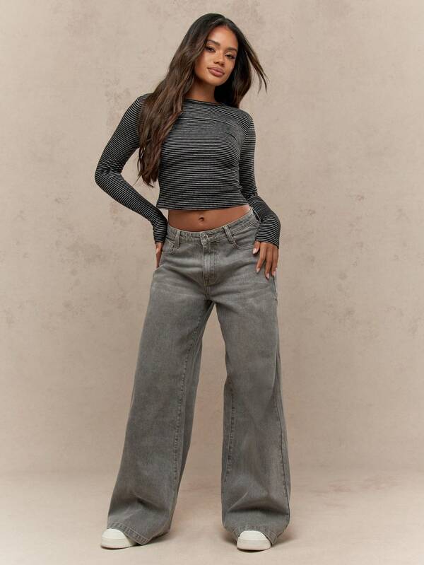 Missguided MISSGUIDED Fitted Ribbed Crop Top With Horizontal Stripes