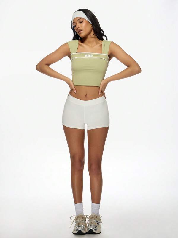 Missguided MISSGUIDED Fitted Square Neck Cap Sleeve Crop Top