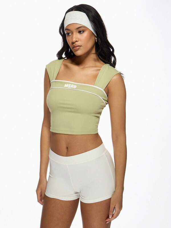 Missguided MISSGUIDED Fitted Square Neck Cap Sleeve Crop Top