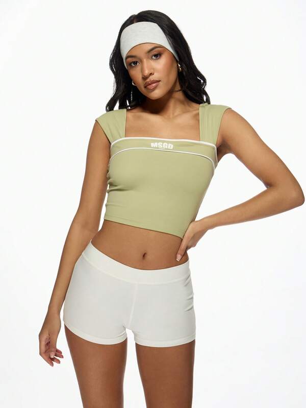 missguided MISSGUIDED Fitted Square Neck Cap Sleeve Crop Top