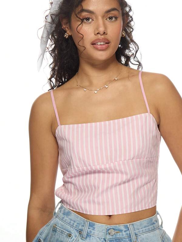 Missguided MISSGUIDED Fitted Striped Crop Cami Top With Square Neck
