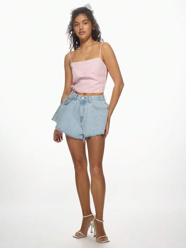 Missguided MISSGUIDED Fitted Striped Crop Cami Top With Square Neck