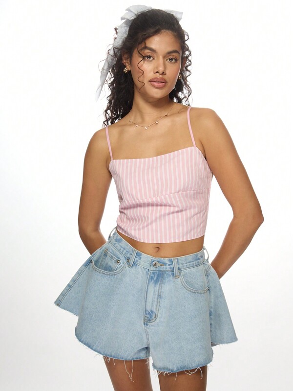 missguided MISSGUIDED Fitted Striped Crop Cami Top With Square Neck