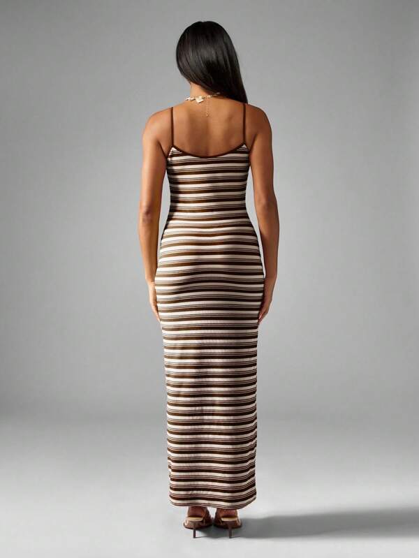 Missguided MISSGUIDED Fitted Striped Maxi Dress With Spaghetti Straps