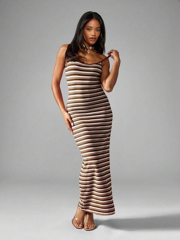 Missguided MISSGUIDED Fitted Striped Maxi Dress With Spaghetti Straps
