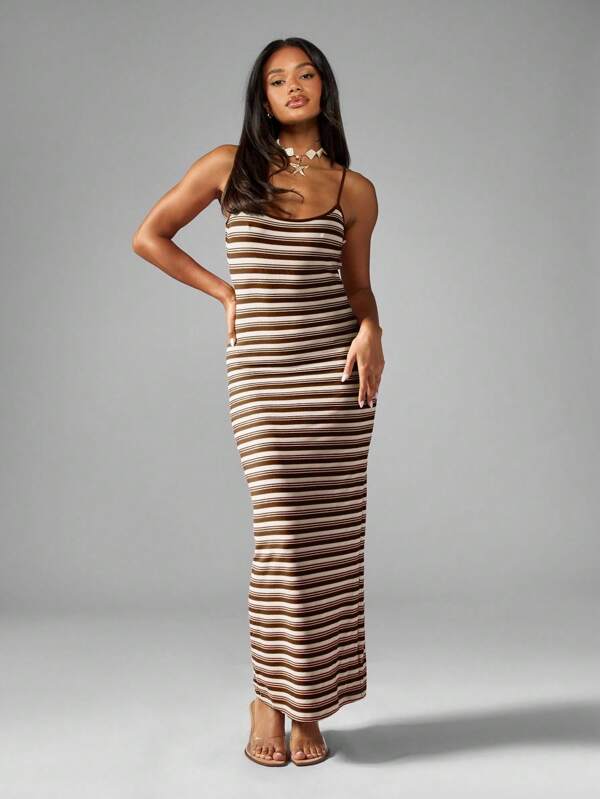 missguided MISSGUIDED Fitted Striped Maxi Dress With Spaghetti Straps