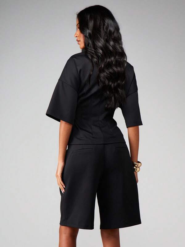 Missguided MISSGUIDED Fitted Tee And Jort Two Piece Set