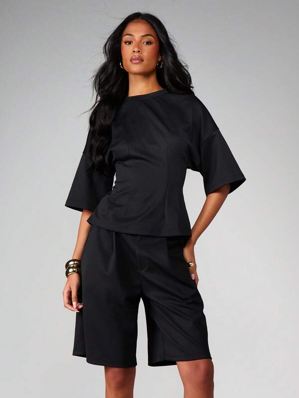 Missguided MISSGUIDED Fitted Tee And Jort Two Piece Set