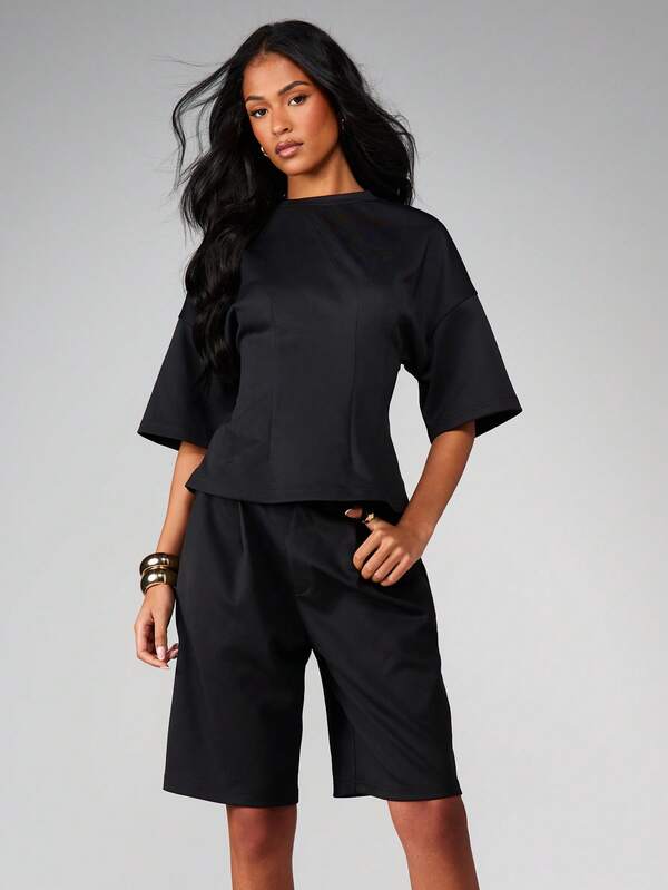 missguided MISSGUIDED Fitted Tee And Jort Two Piece Set