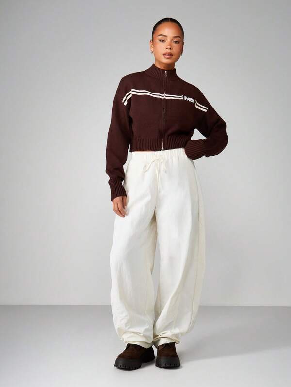 Missguided MISSGUIDED Fitted Zip Cardigan With Stripe Detail