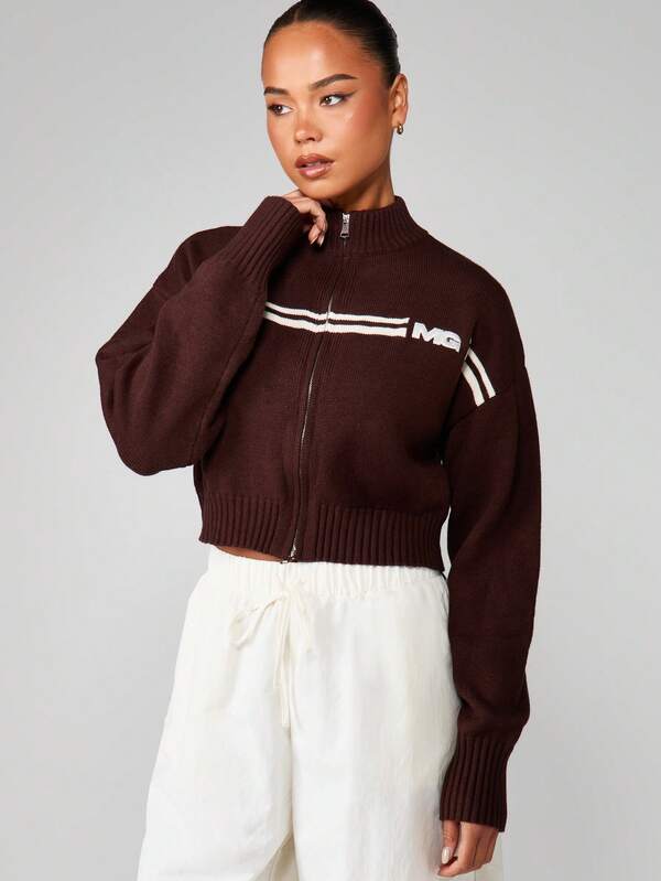 Missguided MISSGUIDED Fitted Zip Cardigan With Stripe Detail