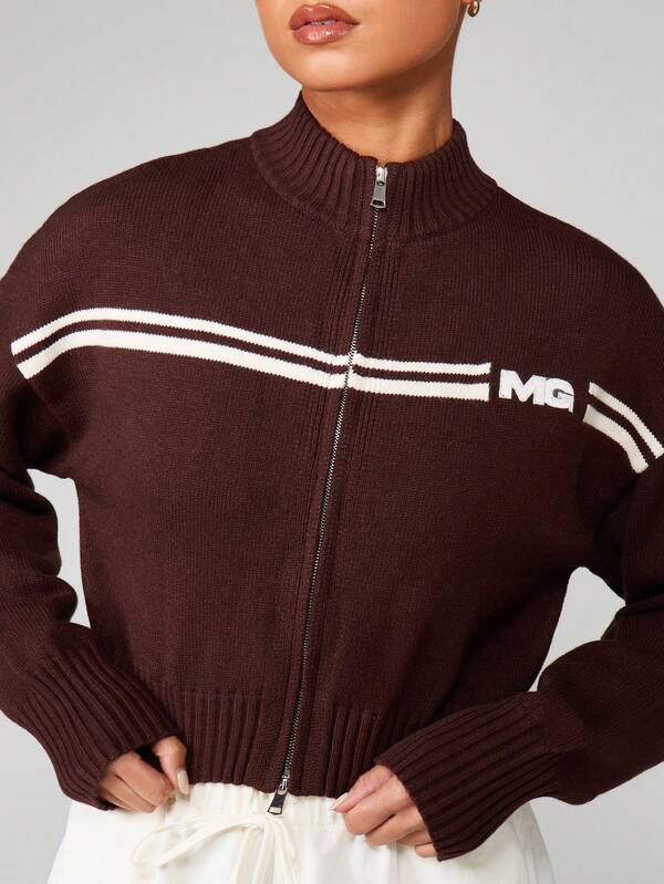 missguided MISSGUIDED Fitted Zip Cardigan With Stripe Detail