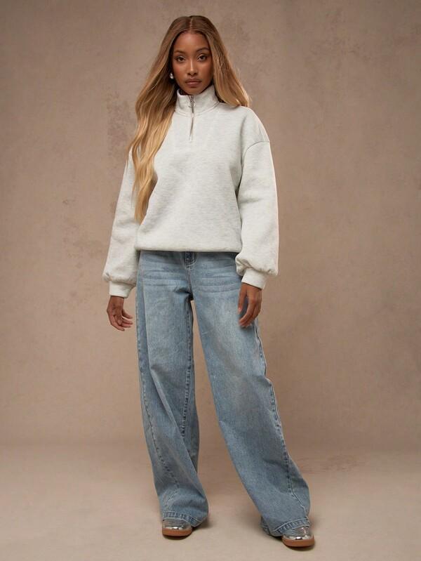 Missguided MISSGUIDED Fleece Quarter Zip High Neck Sweatshirt