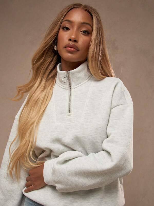 Missguided MISSGUIDED Fleece Quarter Zip High Neck Sweatshirt