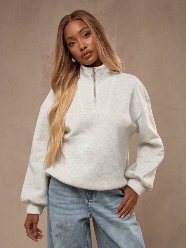 missguided MISSGUIDED Fleece Quarter Zip High Neck Sweatshirt