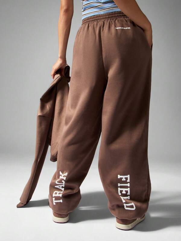 Missguided MISSGUIDED Fleece Wide Leg Sweatpants With Logo Print