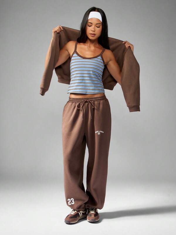 Missguided MISSGUIDED Fleece Wide Leg Sweatpants With Logo Print