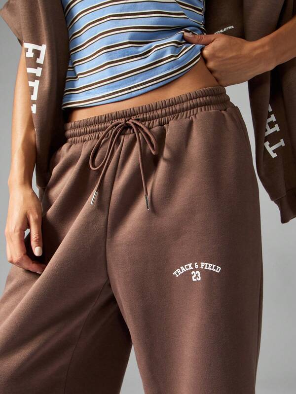 Missguided MISSGUIDED Fleece Wide Leg Sweatpants With Logo Print