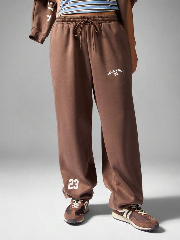 missguided MISSGUIDED Fleece Wide Leg Sweatpants With Logo Print