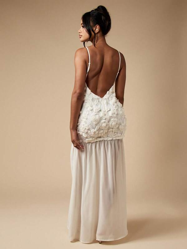 Missguided MISSGUIDED Floral Applique Maxi Dress With Chiffon Hem