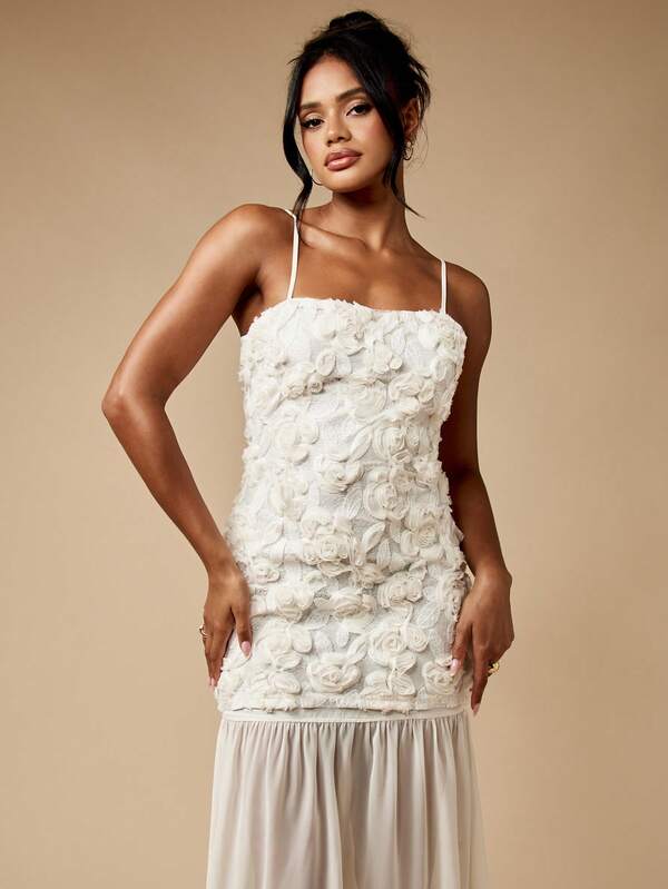 Missguided MISSGUIDED Floral Applique Maxi Dress With Chiffon Hem