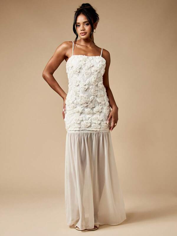 Missguided MISSGUIDED Floral Applique Maxi Dress With Chiffon Hem