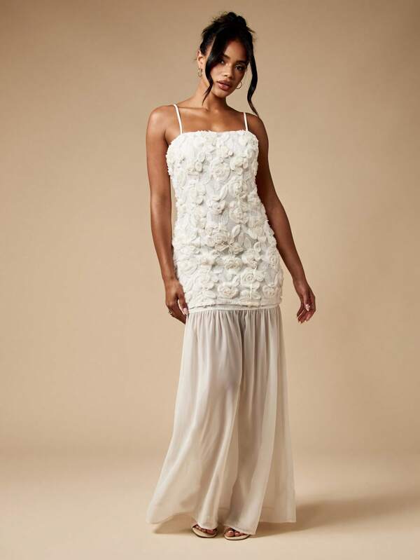 missguided MISSGUIDED Floral Applique Maxi Dress With Chiffon Hem