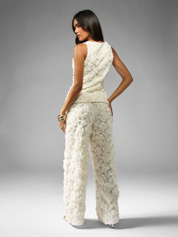 Missguided MISSGUIDED Floral Applique Waistcoat With Wide Leg Pants