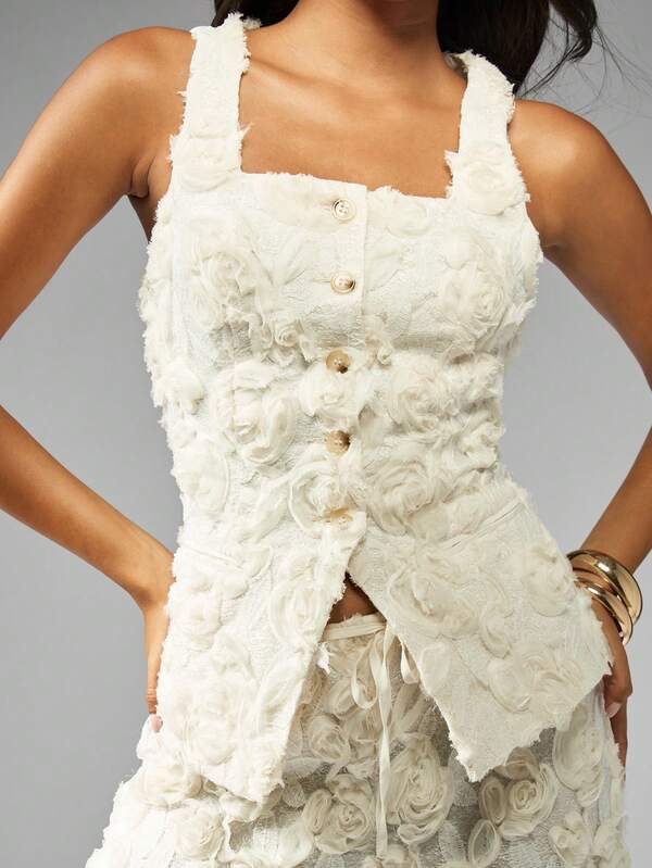 Missguided MISSGUIDED Floral Applique Waistcoat With Wide Leg Pants