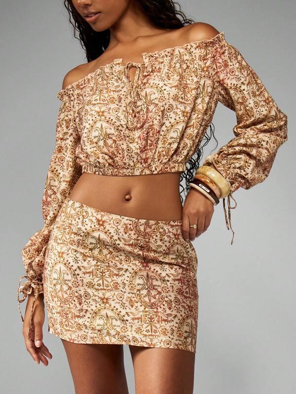 Missguided MISSGUIDED Floral Bardot Coordinated Two Piece Set
