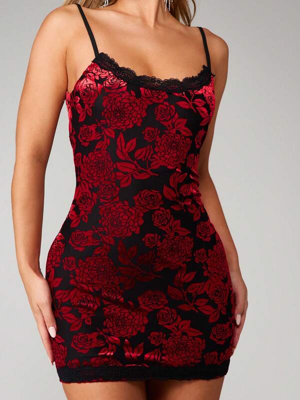 Missguided MISSGUIDED Floral Bodycon Mini Dress With Lace Trim