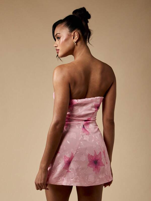 Missguided MISSGUIDED Floral Burnout Strapless Mini Dress
