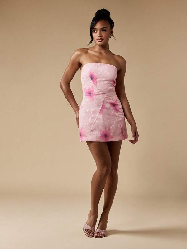 Missguided MISSGUIDED Floral Burnout Strapless Mini Dress
