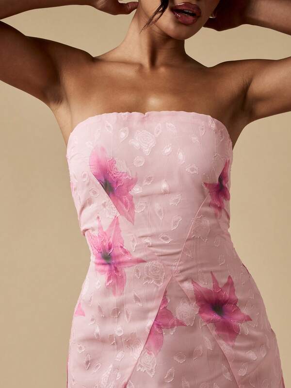 Missguided MISSGUIDED Floral Burnout Strapless Mini Dress