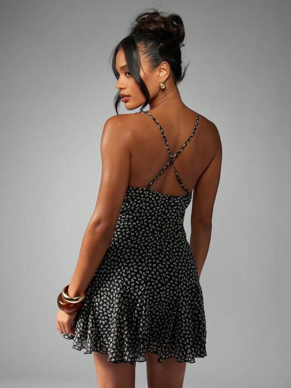 Missguided MISSGUIDED Floral Chiffon Fit And Flare Mini Dress