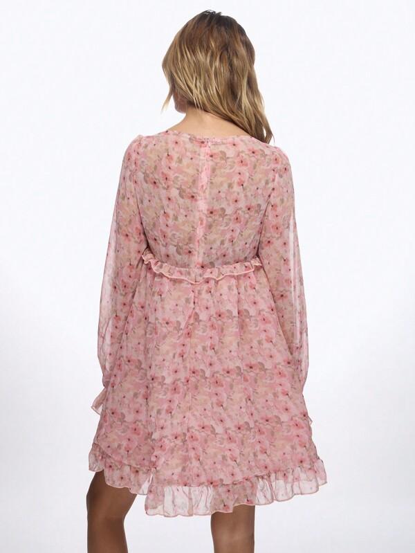 Missguided MISSGUIDED Floral Chiffon Long Sleeve Mini Dresses