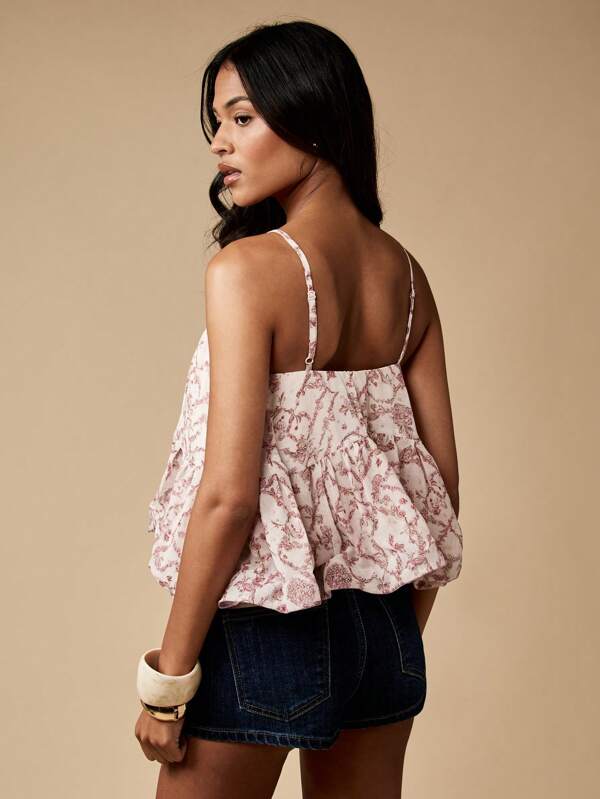Missguided MISSGUIDED Floral Chiffon Ruffle Hem Cami Top With Volume Design