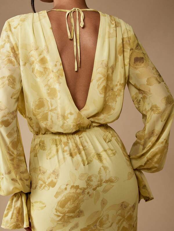 Missguided MISSGUIDED Floral Cowl Neck Maxi Dress With Blouson Sleeves