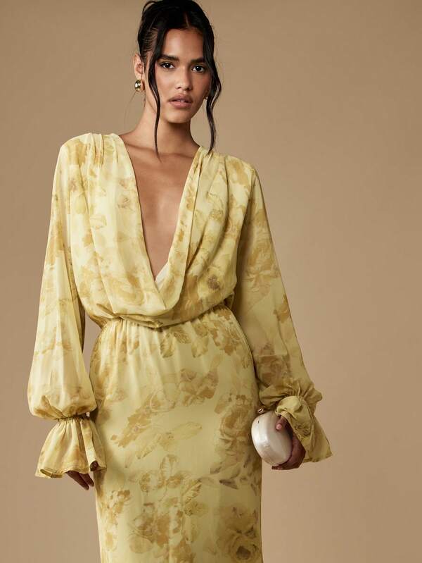 Missguided MISSGUIDED Floral Cowl Neck Maxi Dress With Blouson Sleeves