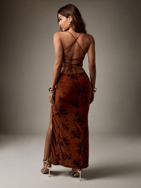 Missguided MISSGUIDED Floral Cowl Neck Strappy Back Maxi Dress