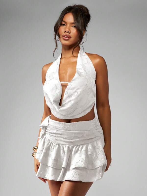 missguided MISSGUIDED Floral Devore Embossed Chiffon Halter Top