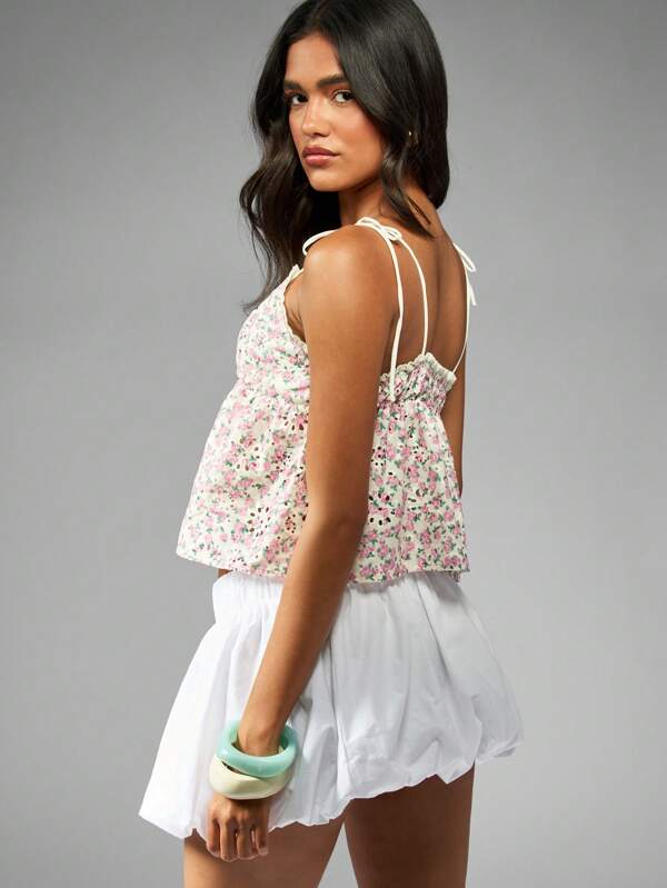 Missguided MISSGUIDED Floral Empire Waist Cami Top With Tie Straps
