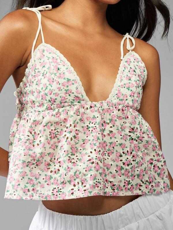 Missguided MISSGUIDED Floral Empire Waist Cami Top With Tie Straps