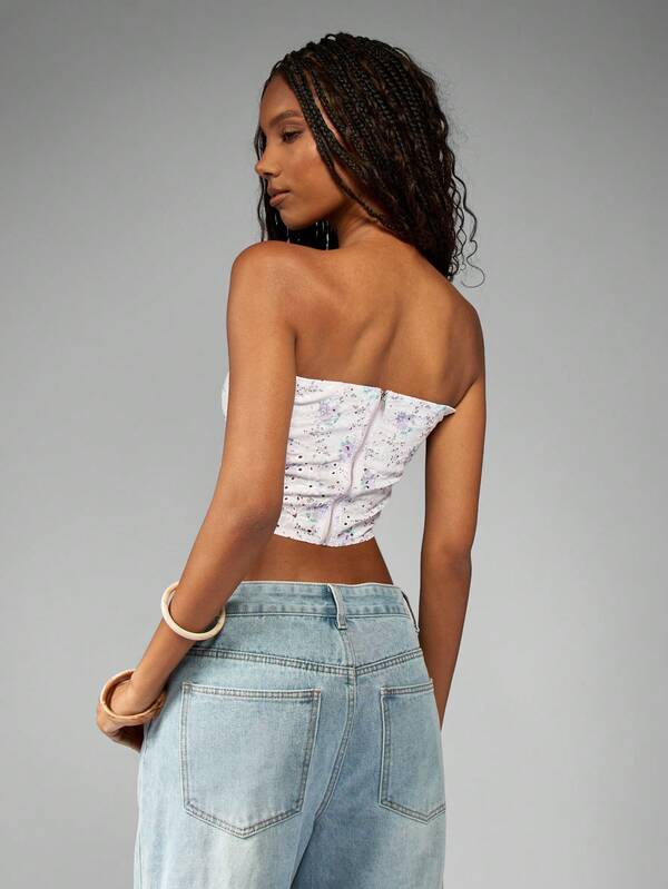 Missguided MISSGUIDED Floral Eyelet Corset Crop Top