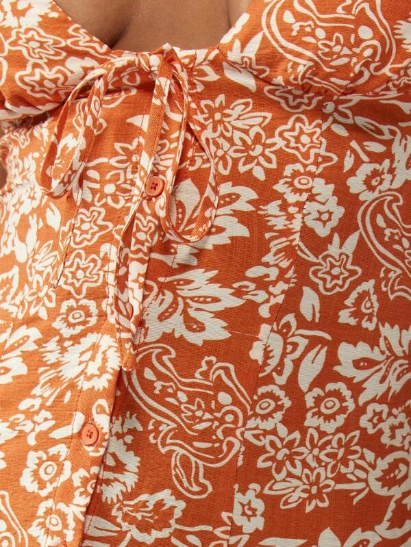 Missguided MISSGUIDED Floral Hawaiian Print Plunging Neckline Button Front Mini Dress