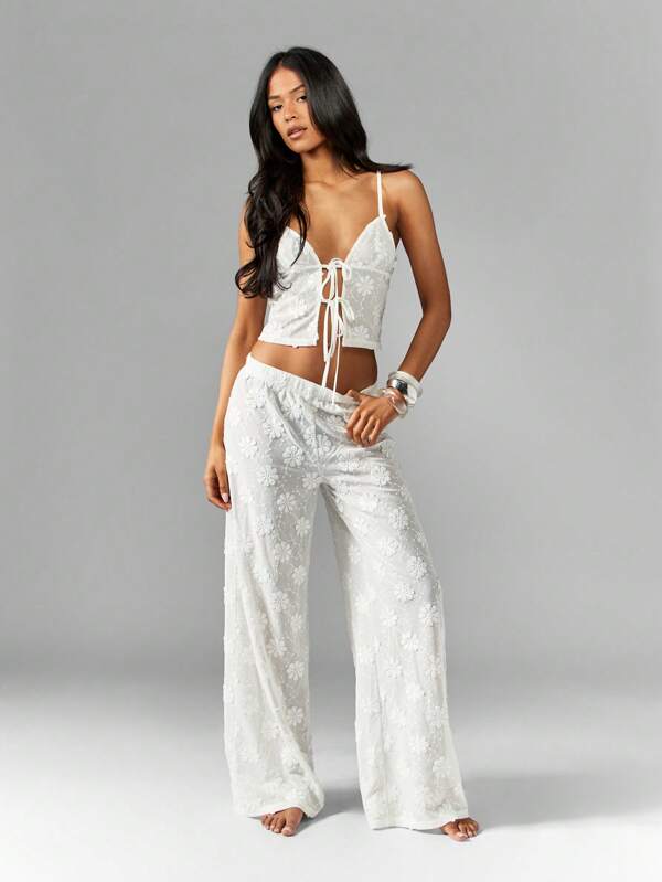 Missguided MISSGUIDED Floral Lace Cami And Wide Leg Pants Two-Piece Outfit